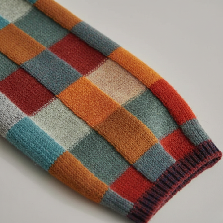 Pull à col roulé en tricot patchwork à manches longues pour femme