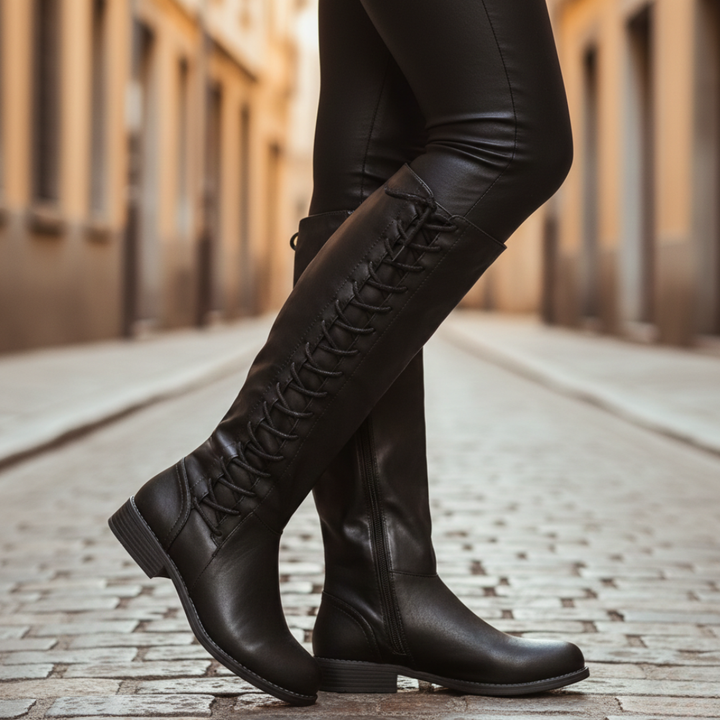 Botas ortopédicas de mujer hasta la rodilla con cordones y cremallera lateral