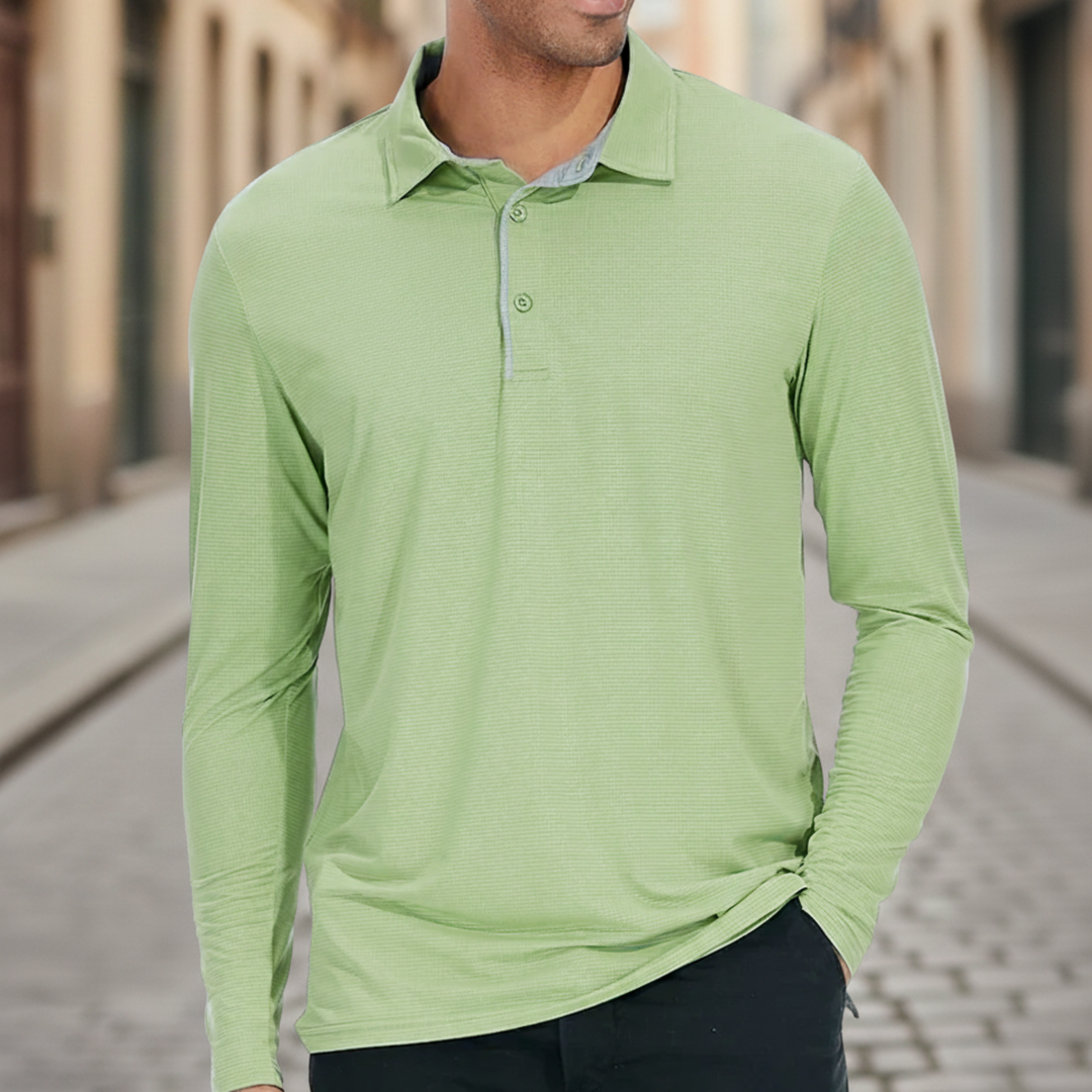 Camisa Polo de Manga Larga para Hombre Ajuste Atlético Ligera