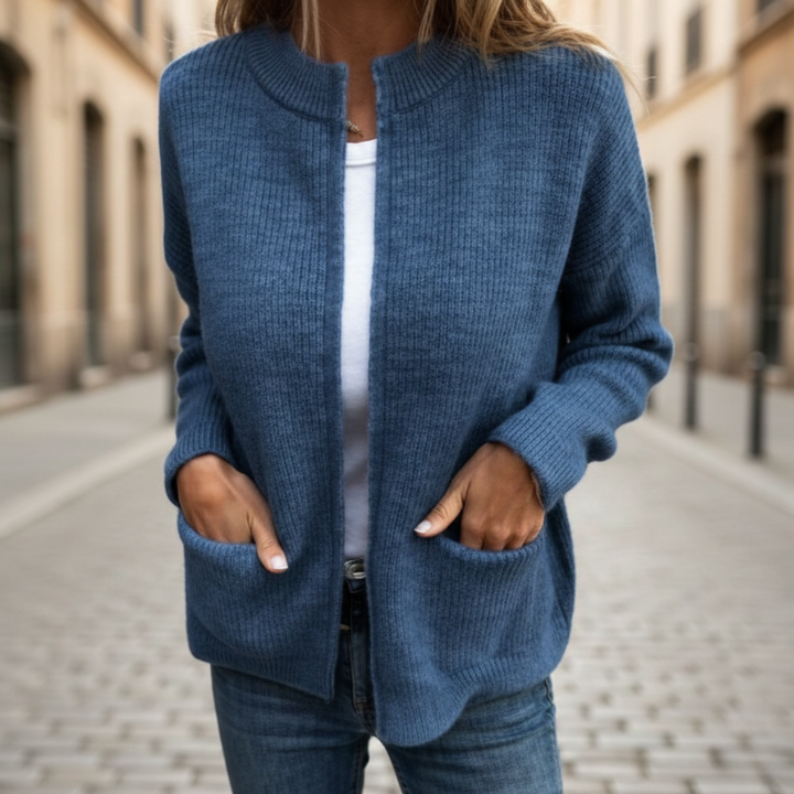 Cárdigan de punto para mujer, abierto al frente, de manga larga