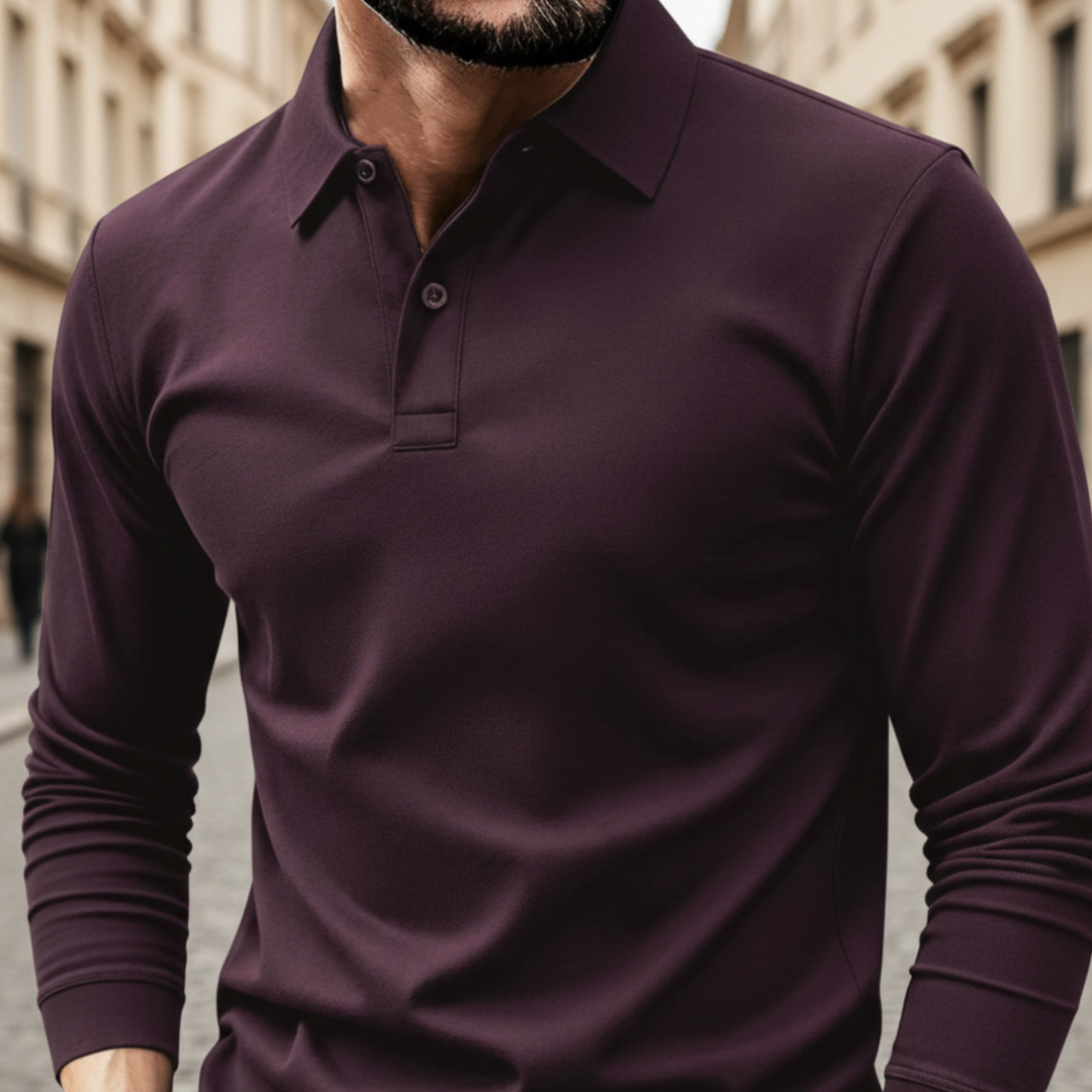 Polo Shirt Long Sleeve Solid Casual Men
