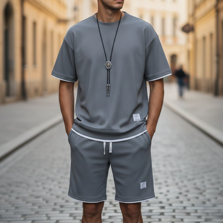 Lounge Set Waffle Knit Short sleeve T shirt Shorts Men