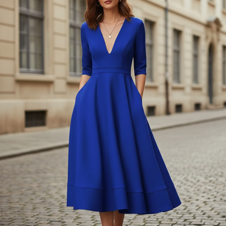 Women's A Line Dress Vintage Midi V Neck