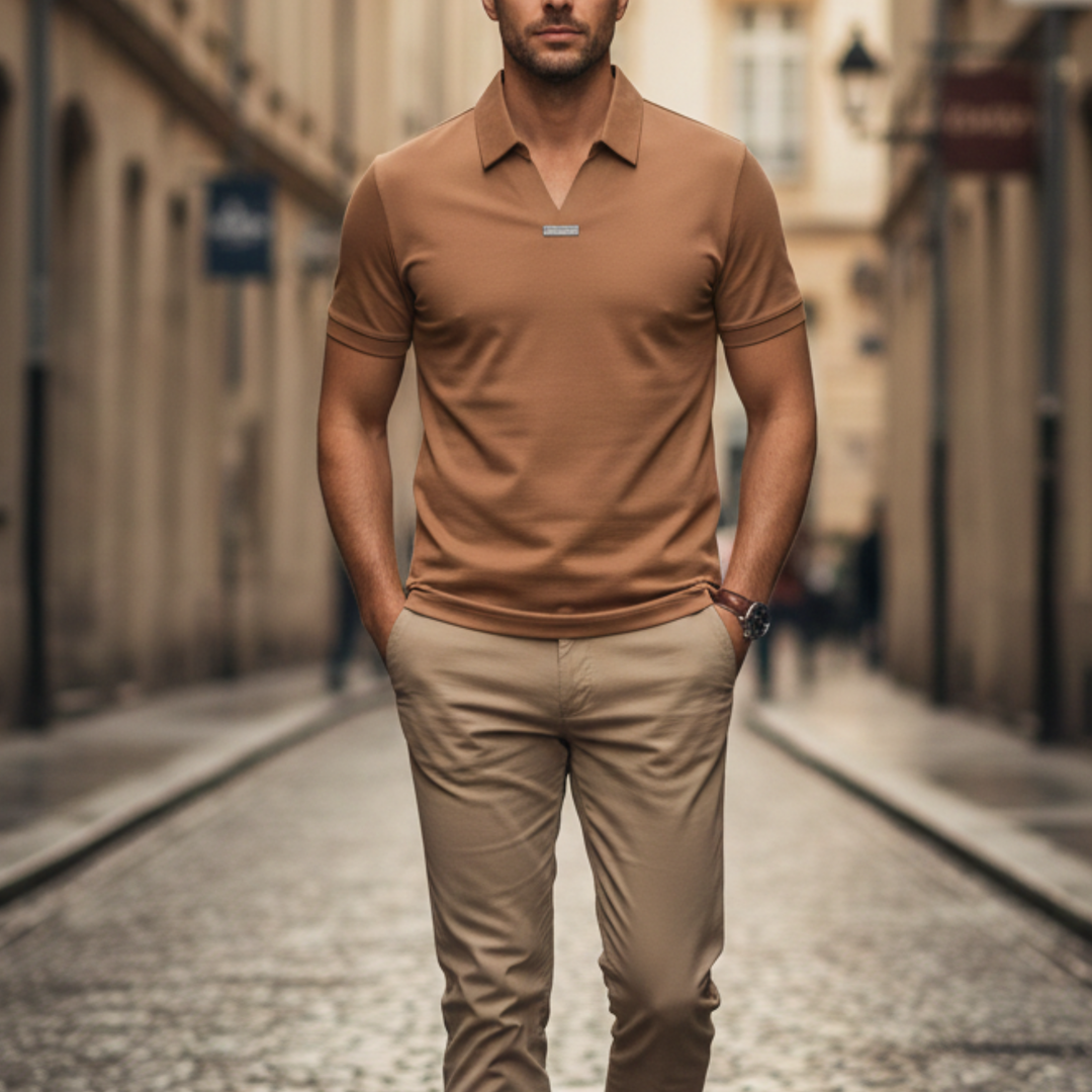 Polo en coton et soie à manches courtes pour homme