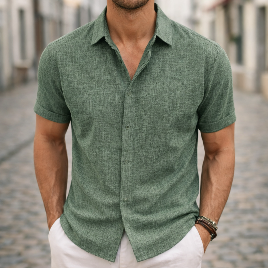 Camisa de Manga Corta Casual de Verano para Hombre Negra