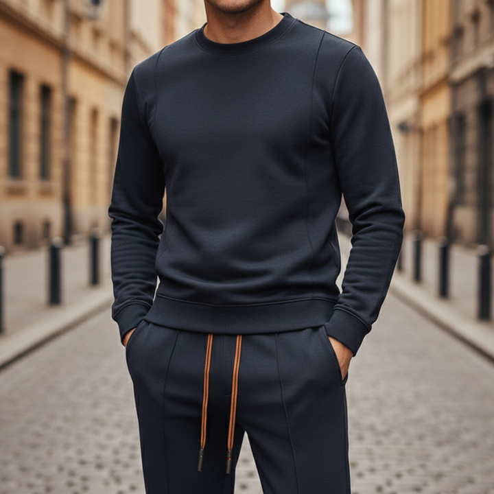 Ensemble de survêtement en coton et soie, col rond, pantalon de jogging pour homme