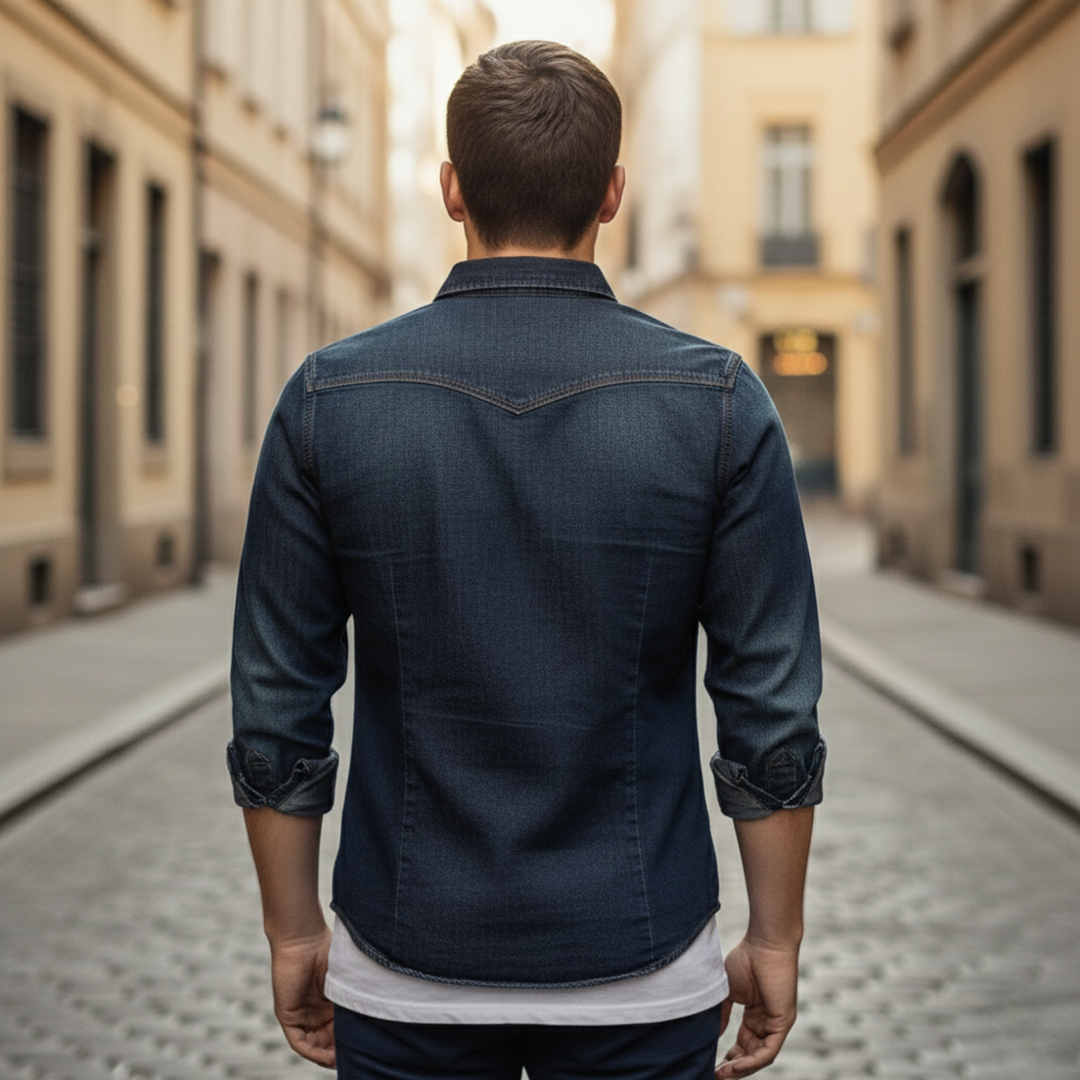 Chemise en jean à manches longues avec boutons devant pour homme