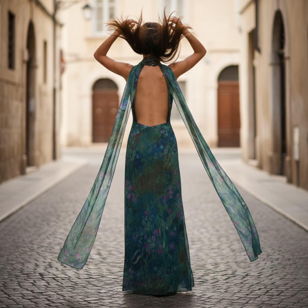 Vestido Maxi Halter Impreso Sin Mangas para Mujeres