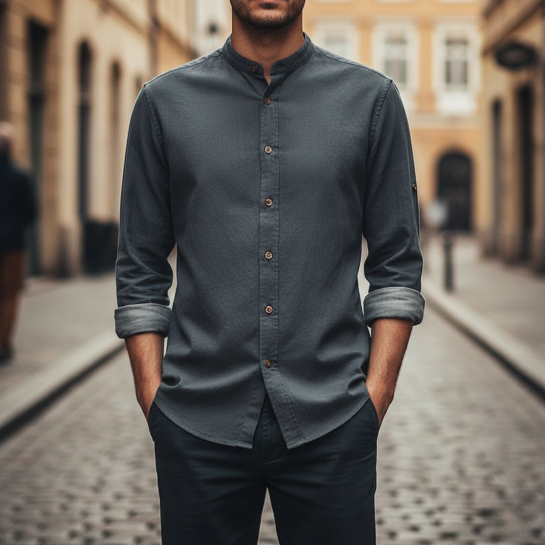 Camisa de Cuello para Hombre de Manga Larga con Botones en el Frente
