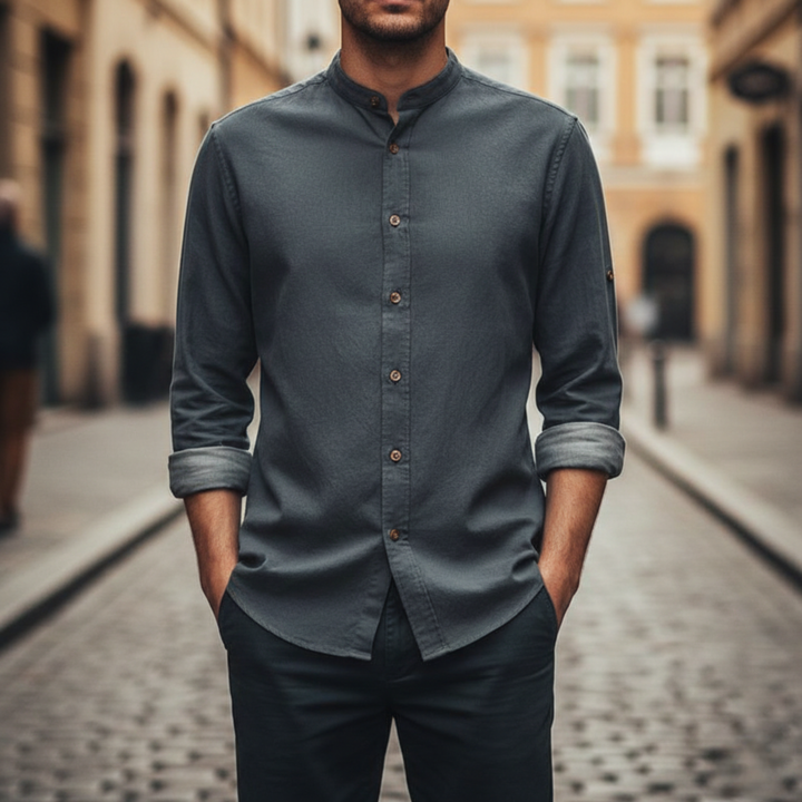 Camisa de Cuello para Hombre de Manga Larga con Botones en el Frente