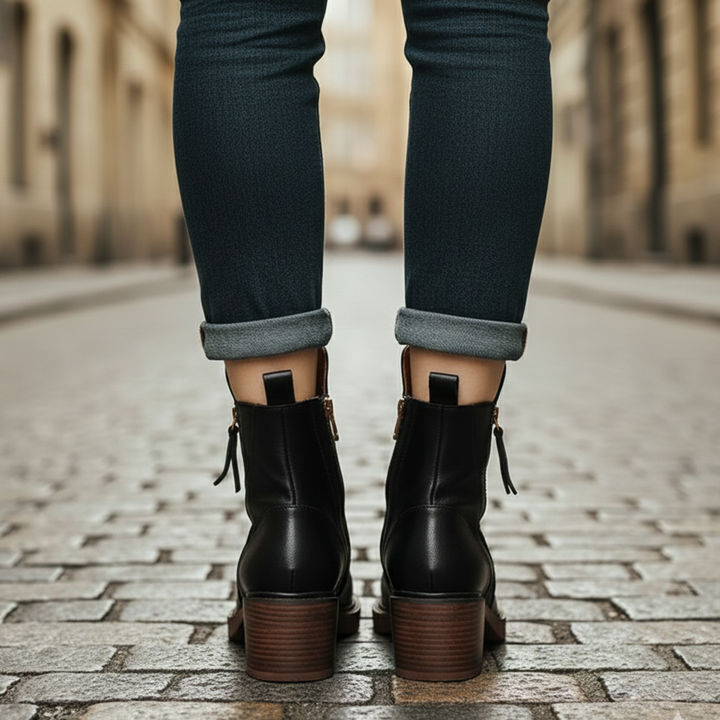 Botines de Tobillo con Tacón Cuadrado y Cremallera Lateral para Mujeres Adultas