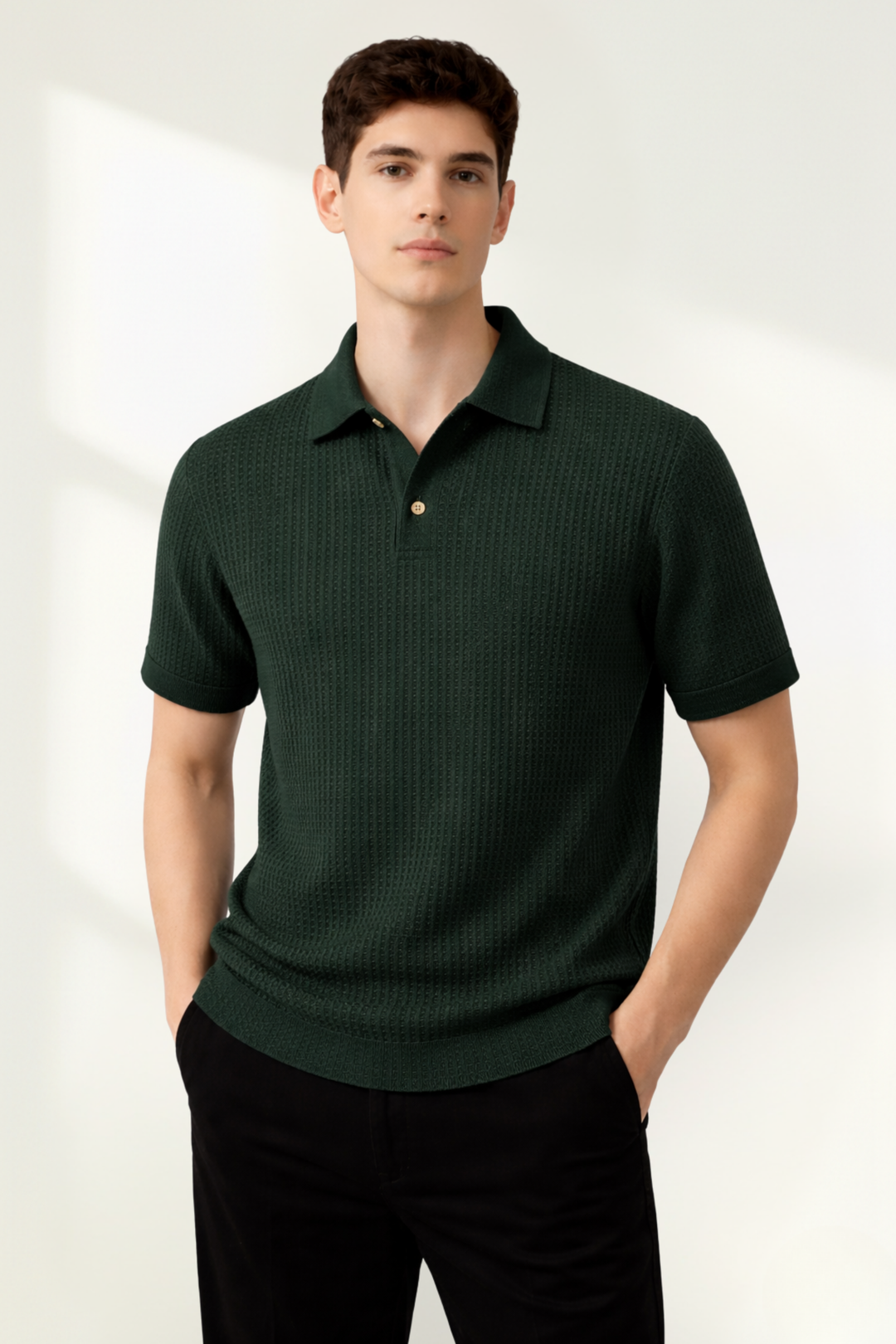 Camisa Polo de Punto Waffle para Hombre