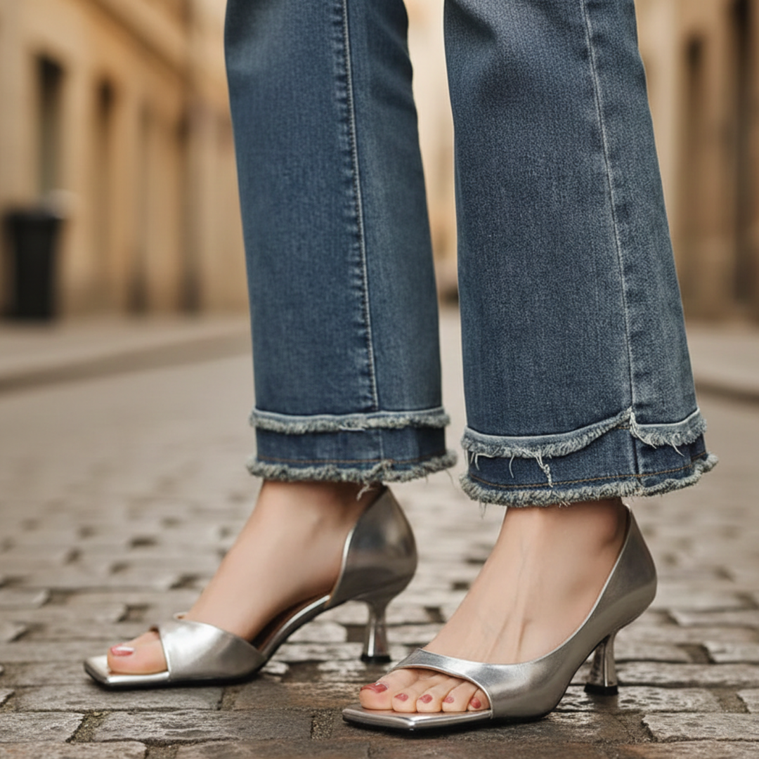 Talons en cuir, bout carré, talon moyen pour femmes