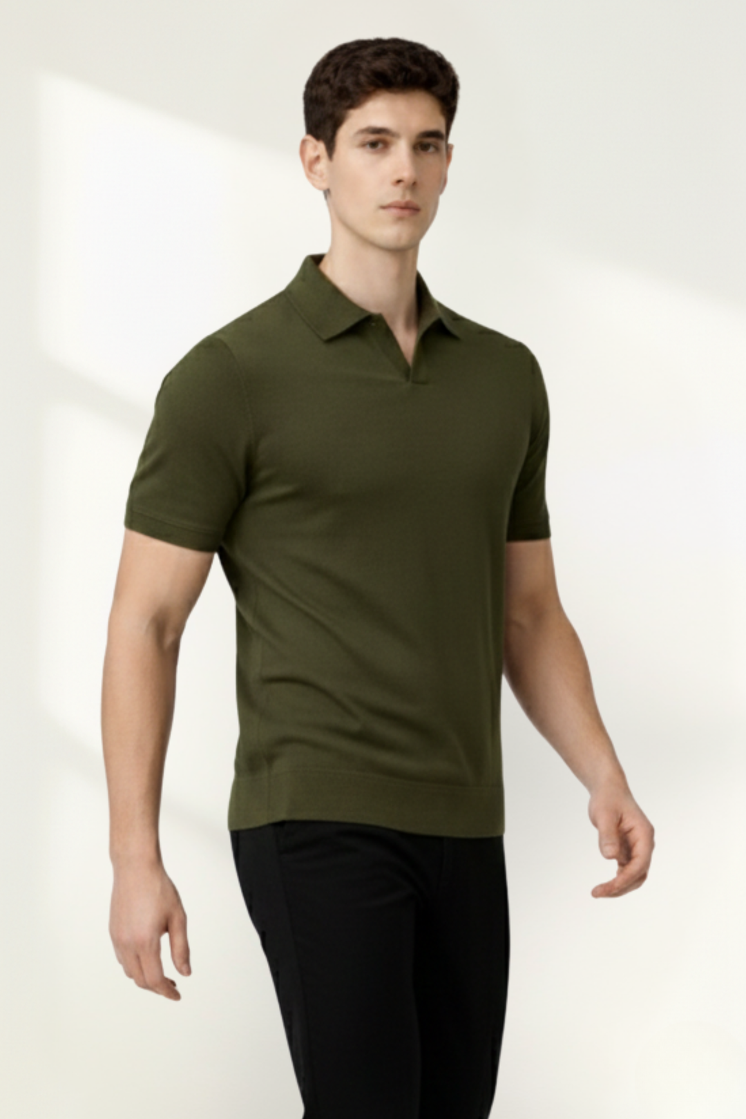 Camiseta de punto para hombre con cuello tipo polo