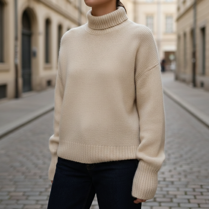 Pull en cachemire à col roulé tricoté à manches longues pour femme