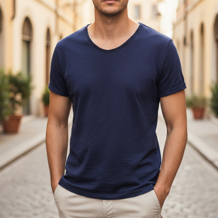 Camiseta de Cuello en V de Manga Corta para Hombre Casual