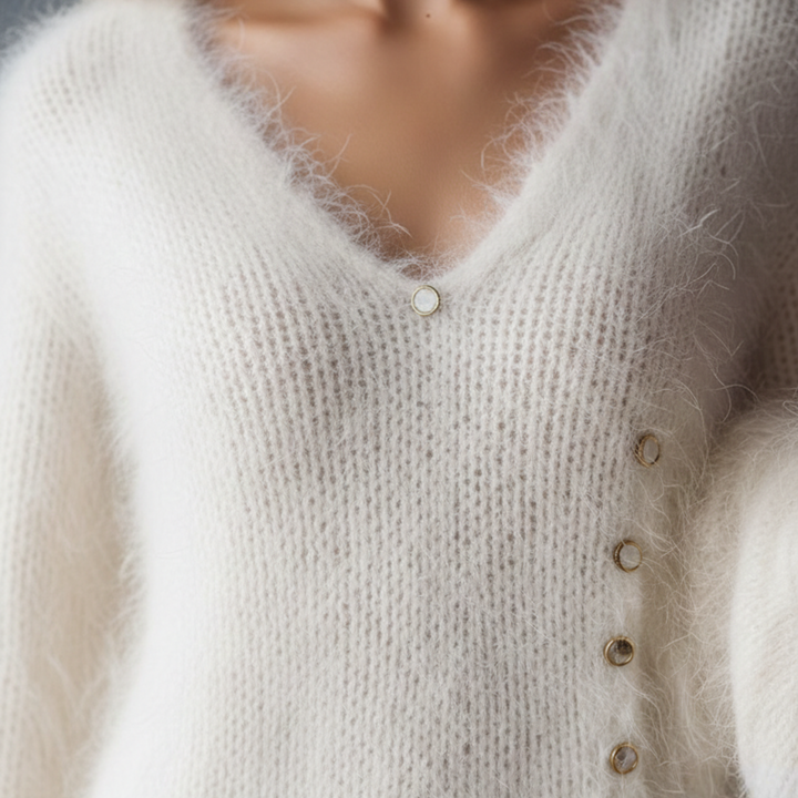 Vestido Midi Efecto Piel Tejido Cuello en V Mujeres