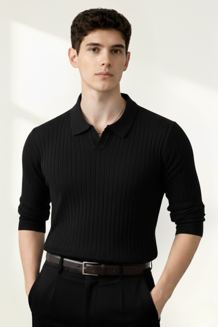 Suéter de polo de punto acanalado para hombres