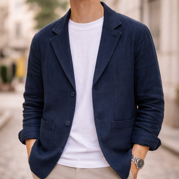 Veste en lin légère à deux boutons décontractée pour homme