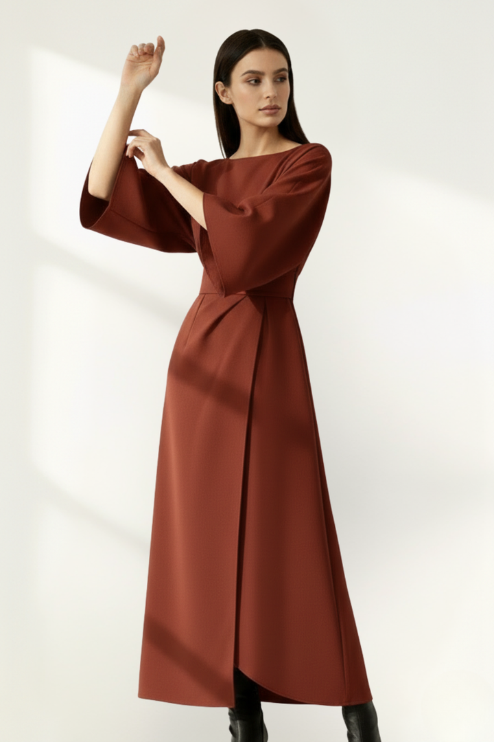 Robe midi ceinturée à manches longues pour femme