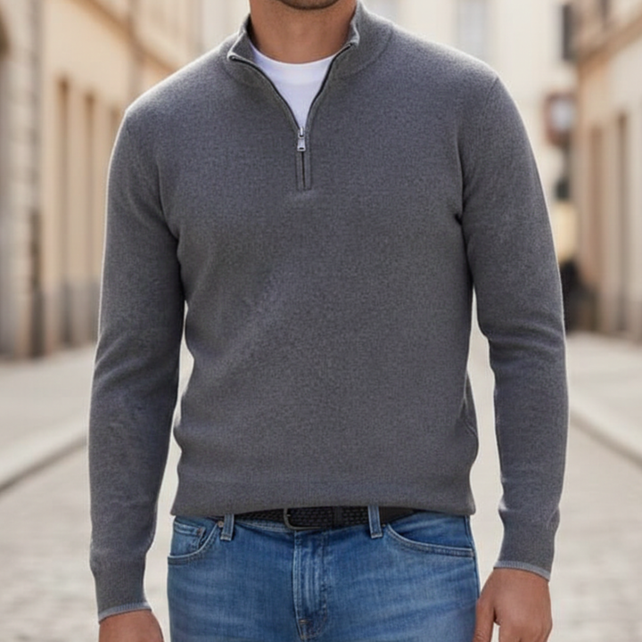 Pull à demi-fermeture éclair à manches longues en tricot pour homme
