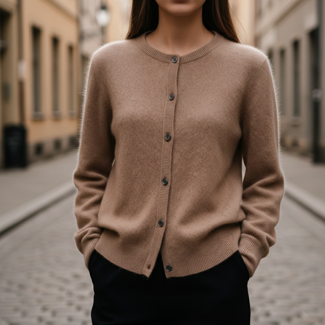 Cárdigan de Cachemira para Mujeres con Botones en la Parte Frontal, de Punto y de Manga Larga