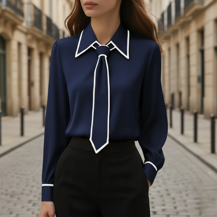 Blouse pour femme à manches longues avec nœud contrastant