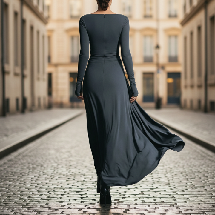 Vestido Maxi Lazo Lateral de Manga Larga hasta el Suelo para Mujeres