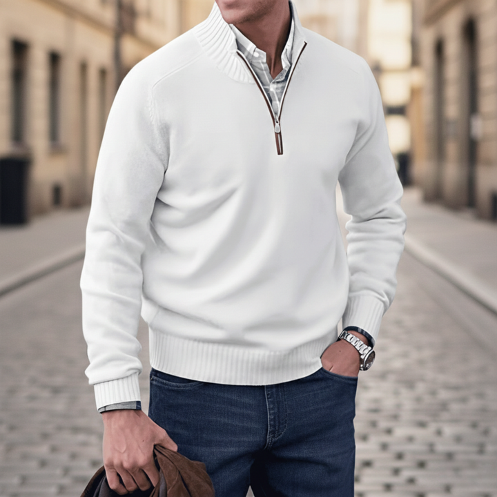 Pull tricoté pour homme à demi-fermeture éclair