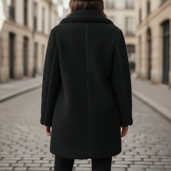 Manteau en peluche à manches longues avec col pour femmes