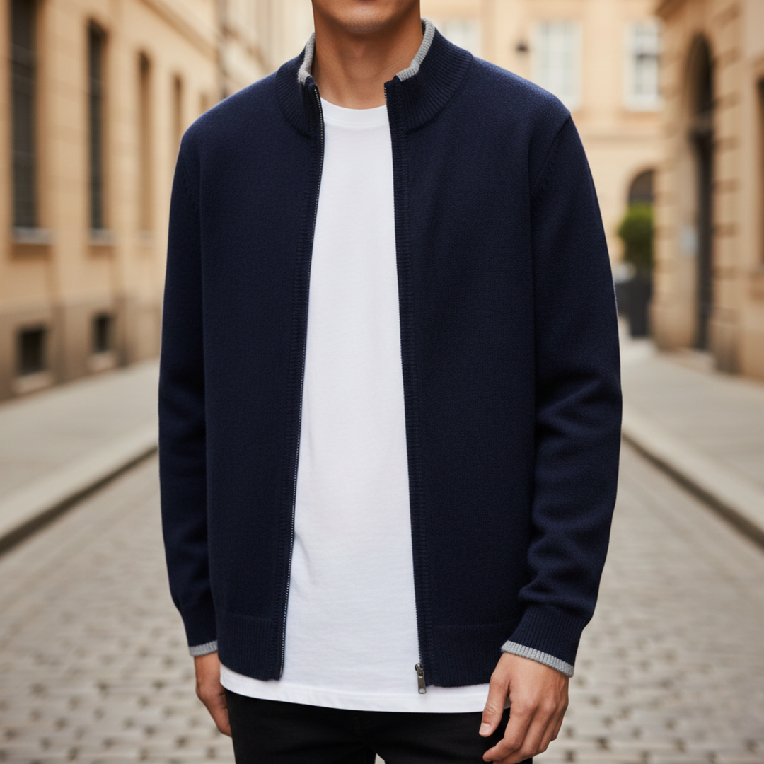 Pull pour homme à manches longues avec fermeture éclair devant