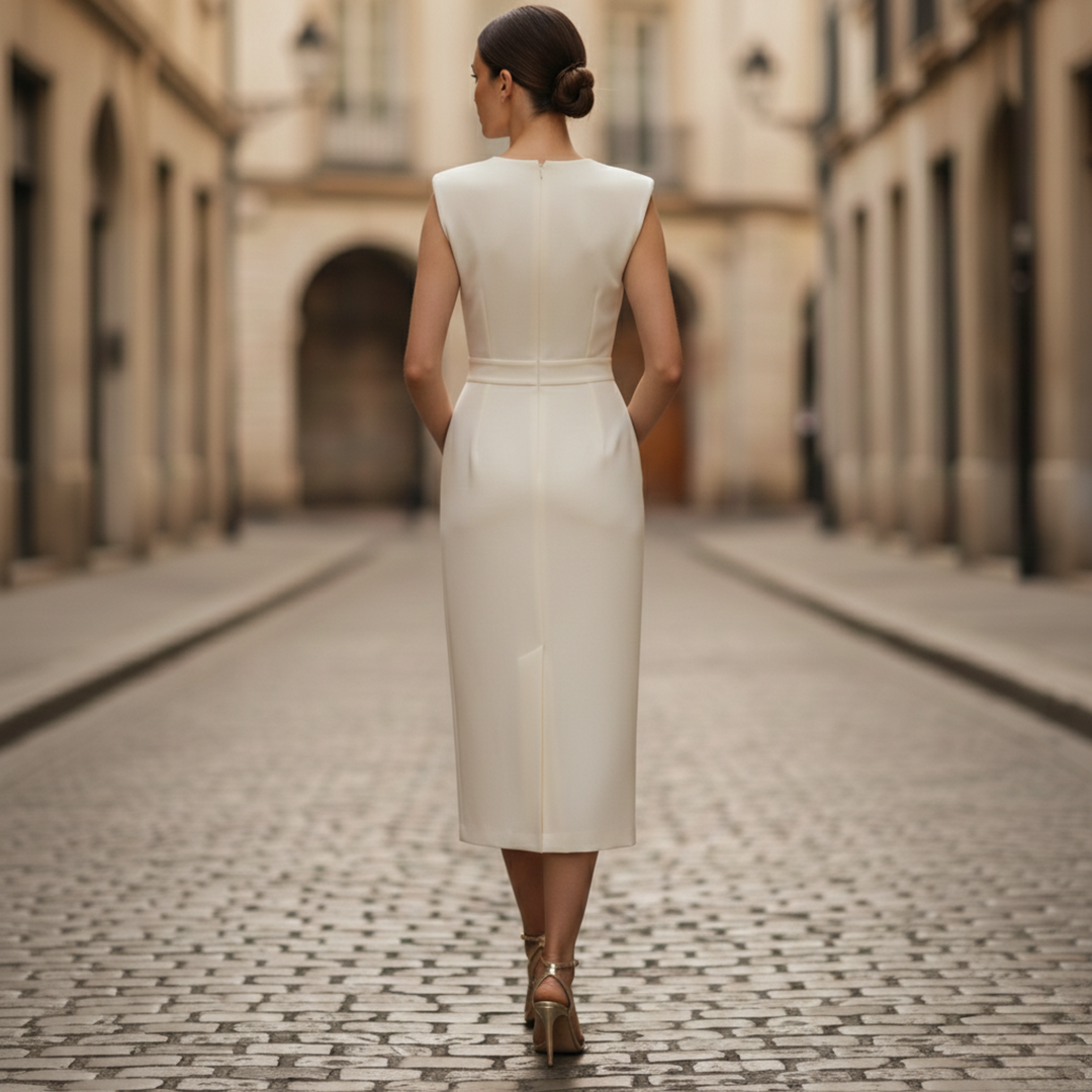 Vestido midi sin mangas con detalles de botones y abertura lateral para mujeres