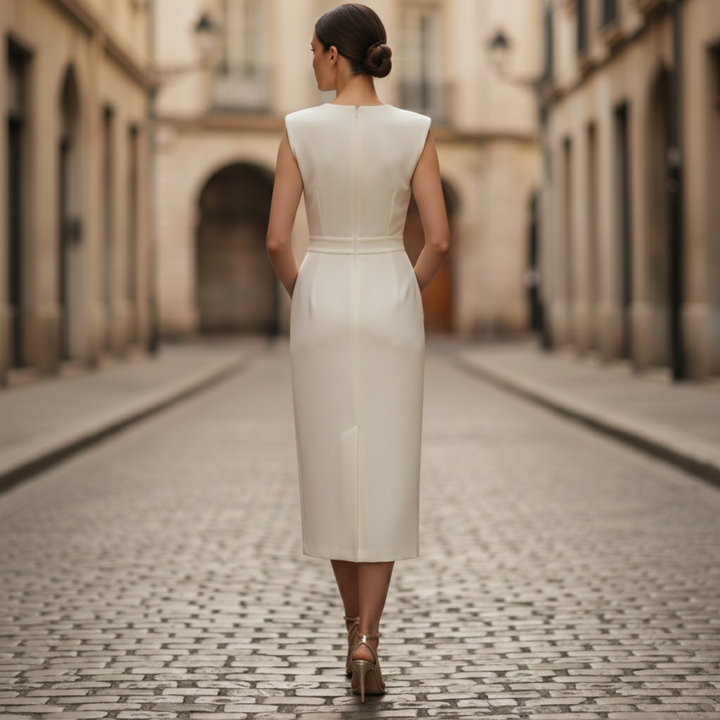 Vestido midi sin mangas con detalles de botones y abertura lateral para mujeres
