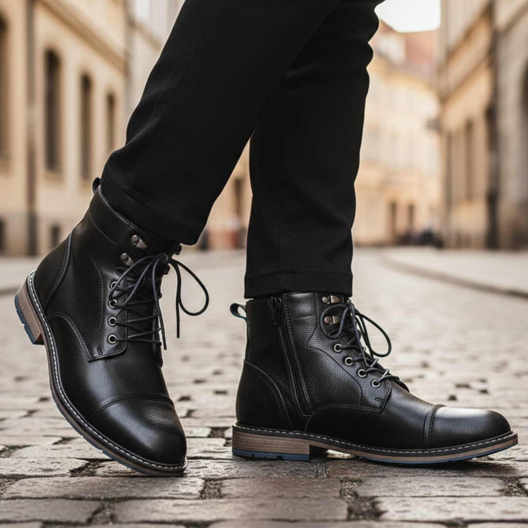 Botas ortopédicas de cuero para hombres, con cordones, hasta el tobillo