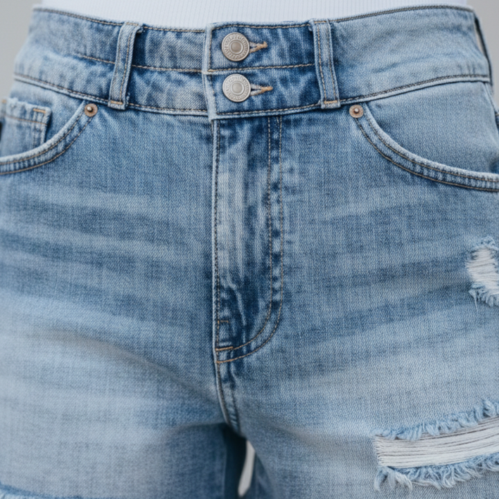 Short en jean taille haute déchiré usé pour femme