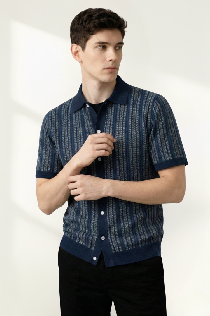 Camisa Polo de Punto con Patrón para Hombre de Manga Corta