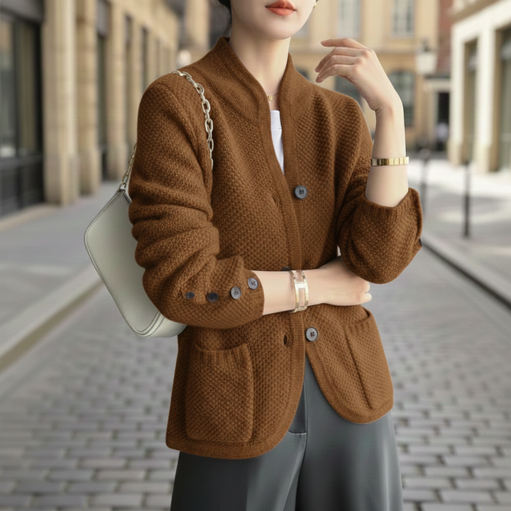 Suéter Cárdigan de Cuello Medio con Botones Frontal para Mujeres