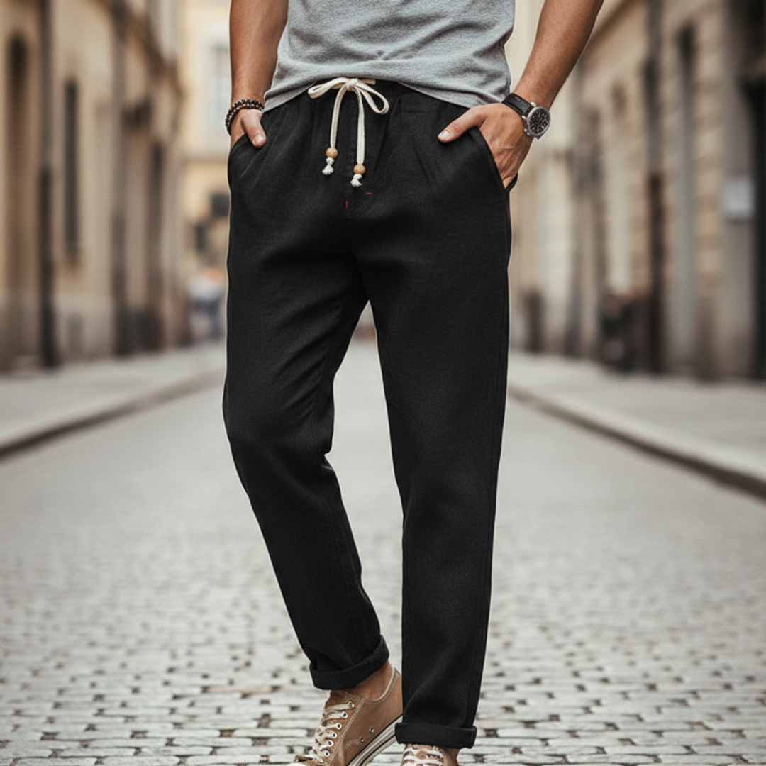 Pantalones de algodón con cintura elástica y cordón para hombres