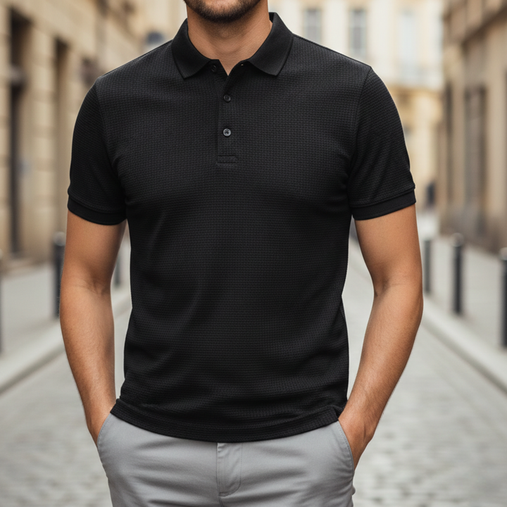 Camisa Polo de Manga Corta de Seda Fría Transpirable para Hombre Verano