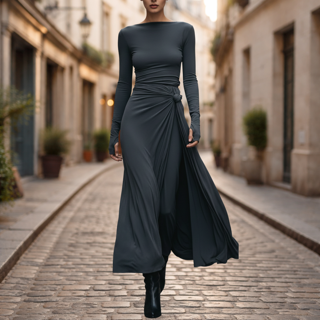 Vestido Maxi con Nudo Lateral de Manga Larga para Mujeres