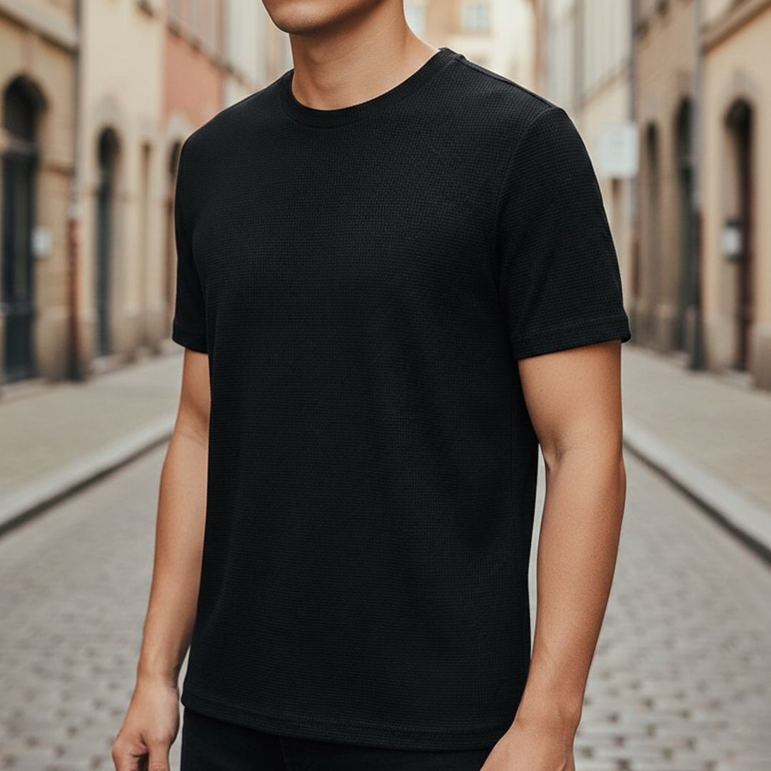 Camiseta de punto waffle de manga corta para hombres