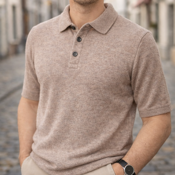 Camisa Polo de Cachemira de Manga Corta para Hombre Clásica