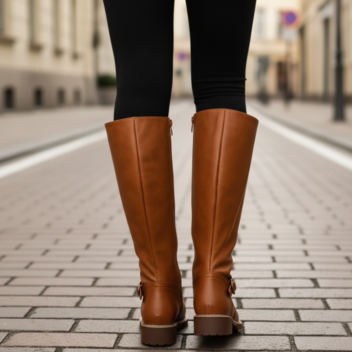 Bottes hautes pour femmes avec boucle et fermeture éclair latérale
