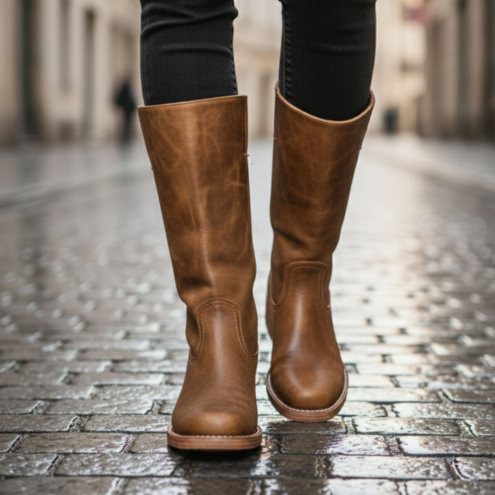 Bottes hautes en cuir synthétique à talon carré pour femmes