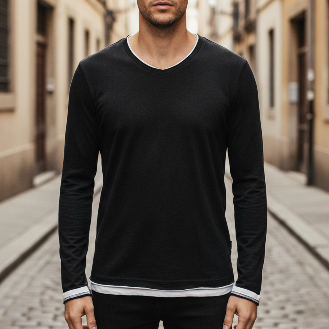 Chemise à manches longues pour homme col en V