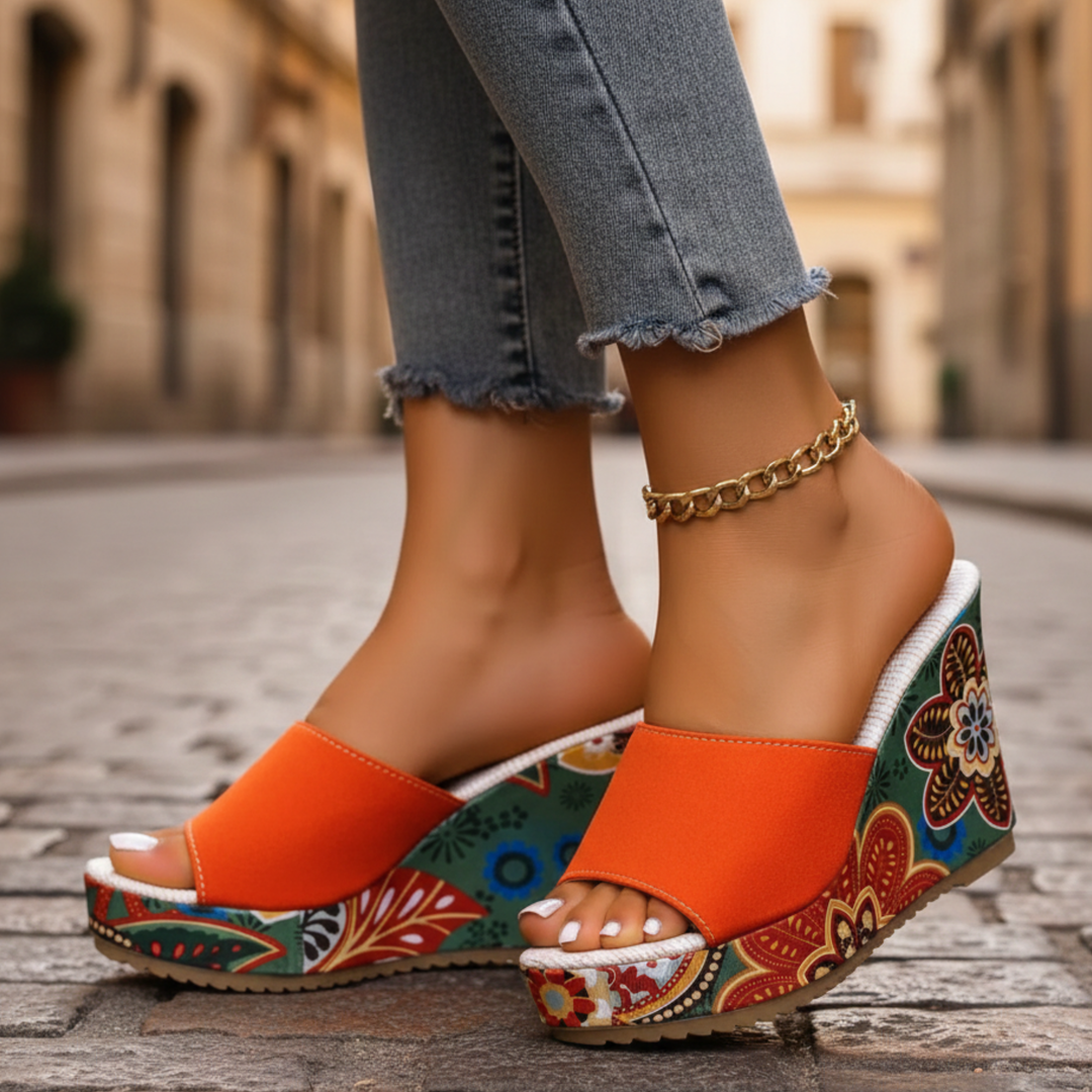 Sandalias de cuña para mujer, de punta abierta, sin cierre, con parte superior de terciopelo