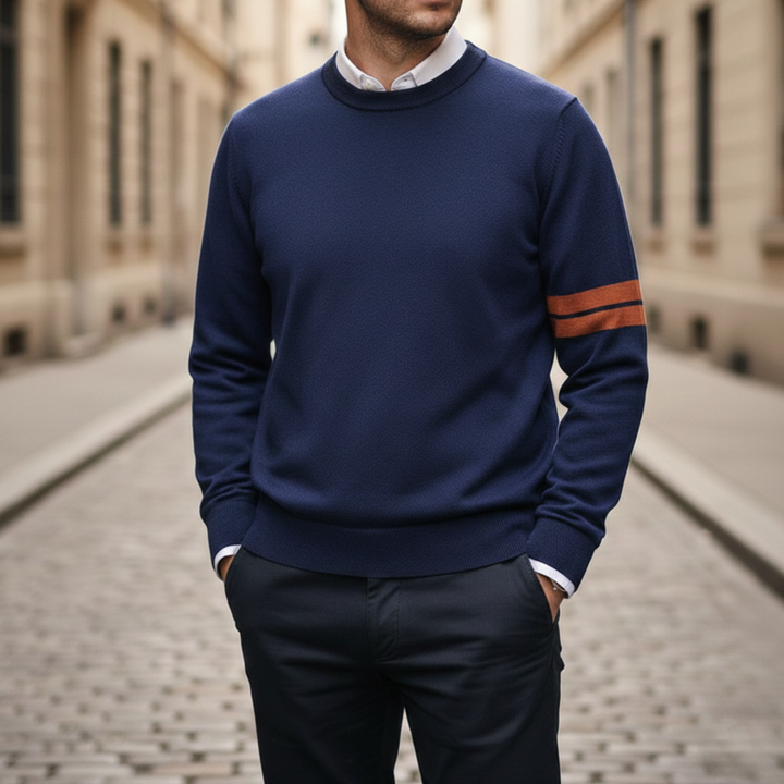 Pull tricoté col rond manches longues homme