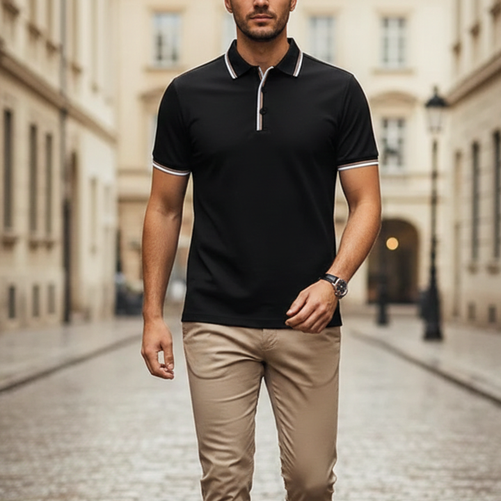 Polo en soie à manches courtes avec col pour homme