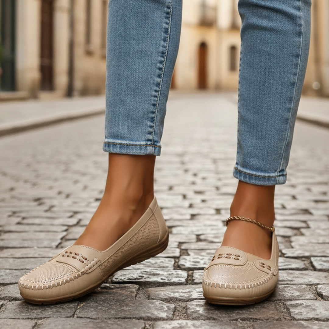 Mocasines Sin Cordones Perforados Planos Mujeres Adultas