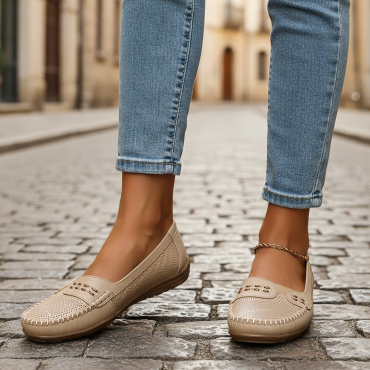 Mocasines Sin Cordones Perforados Planos Mujeres Adultas